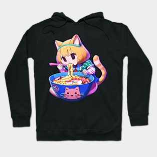 Cute cat eating ramen Hoodie